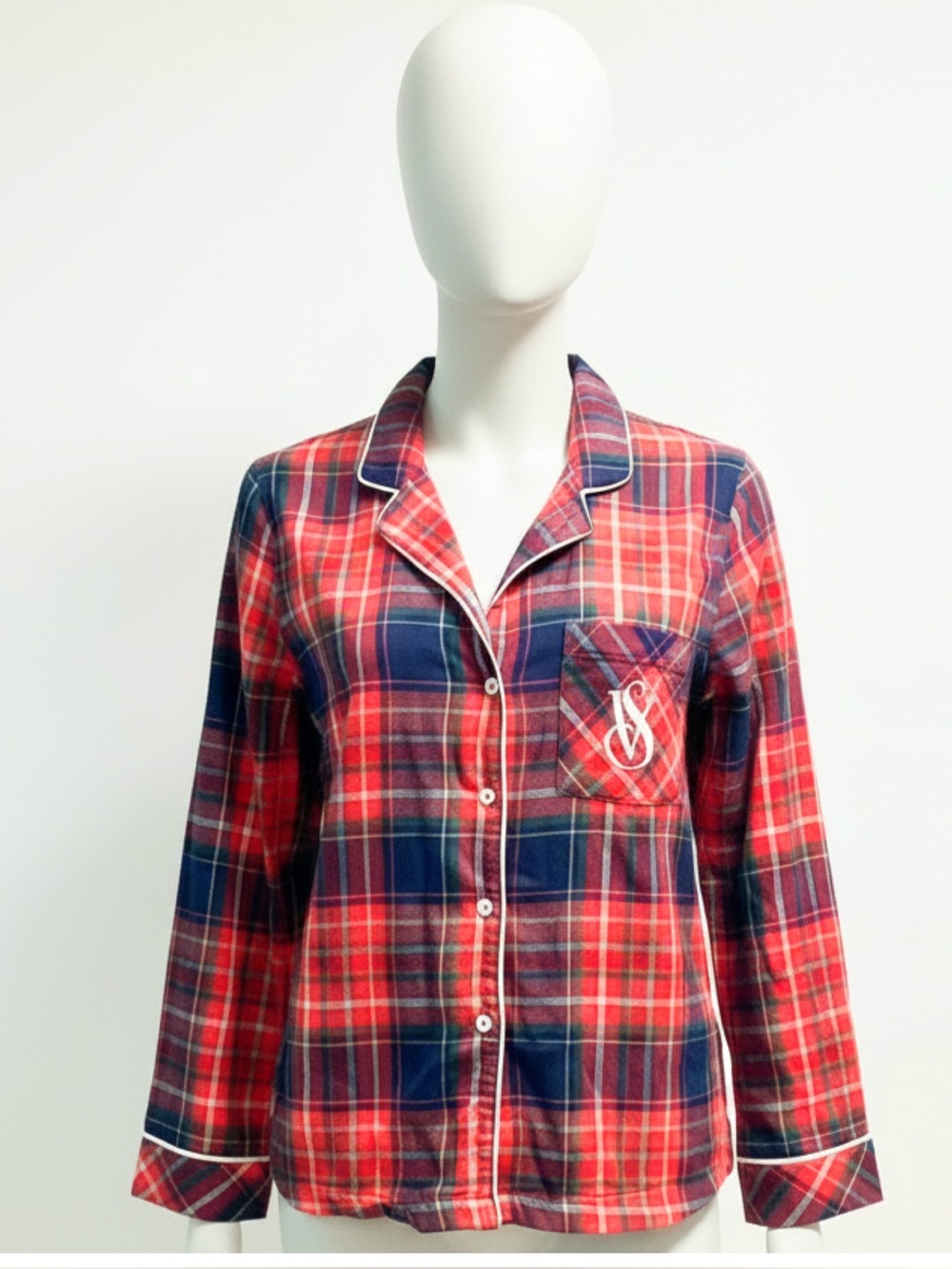 🌹Victoria’s Secret Red and Blue Plaid Pajama Top Size Medium 🌹